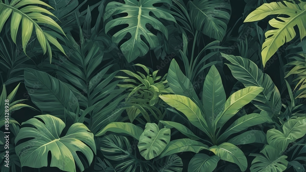 Tropical botanical background with lush green foliage, Ai generated Tropical botanical background with lush green foliage, Ai generated