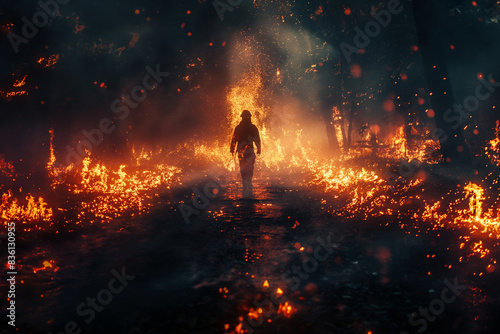 Fireman stands in a forest fire © This is for you...