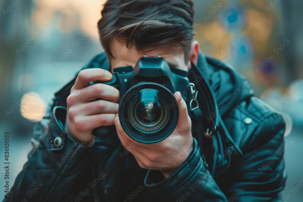 Fototapeta premium Man photographing with a camera