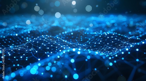 Abstract Blue Lights with a Starry Digital Glow on a Blue Background