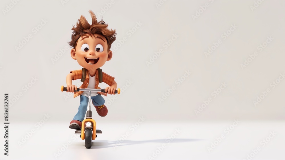 3D cartoon boy riding a skateboard, performing a trick, wearing a helmet and knee pads on a white background 3D cartoon boy riding a skateboard, performing a trick, wearing a helmet and knee pads on a white background