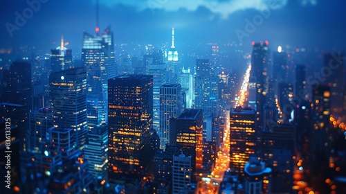 Urban Nightscape: bustling urban nightscape with illuminated skyscrapers, busy streets, and vibrant nightlife,