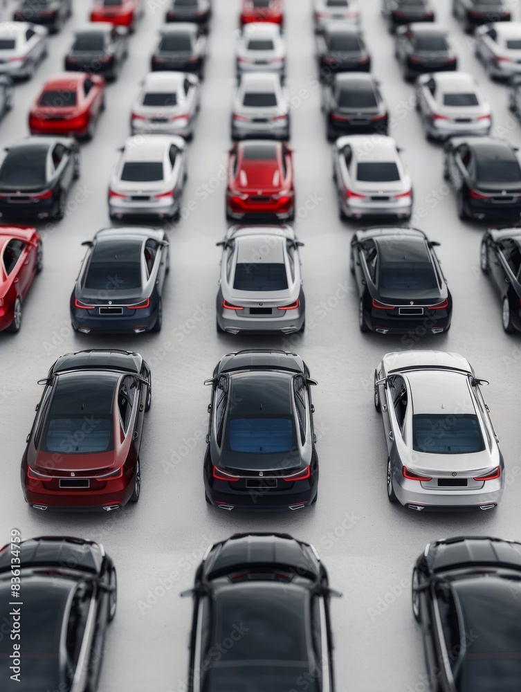 The image shows a large number of cars parked in a lot. The cars are all different makes and models, and they are all parked in neat rows. The image shows a large number of cars parked in a lot. The cars are all different makes and models, and they are all parked in neat rows.
