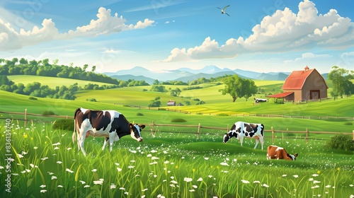 A farm with cows grazing photo