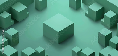 An abstract background featuring green geometric cubes arranged in a symmetrical pattern, creating a modern, minimalist, and stylish design.