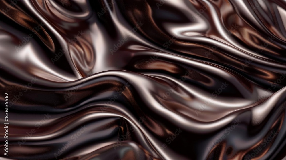Close-up of melted dark chocolate with smooth, glossy texture and rich, luscious appearance, perfect for food and dessert concepts. Close-up of melted dark chocolate with smooth, glossy texture and rich, luscious appearance, perfect for food and dessert concepts.