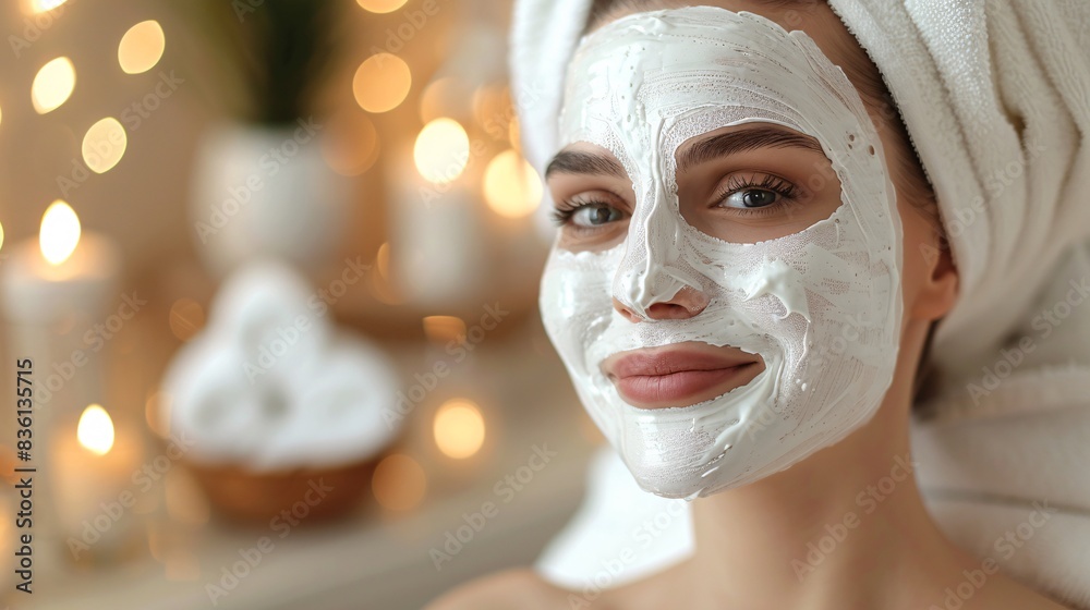 Beautiful young woman with facial mask on her face Beautiful young woman with facial mask on her face
