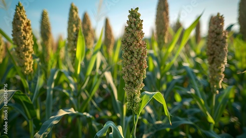 a sorghum field tall green photo