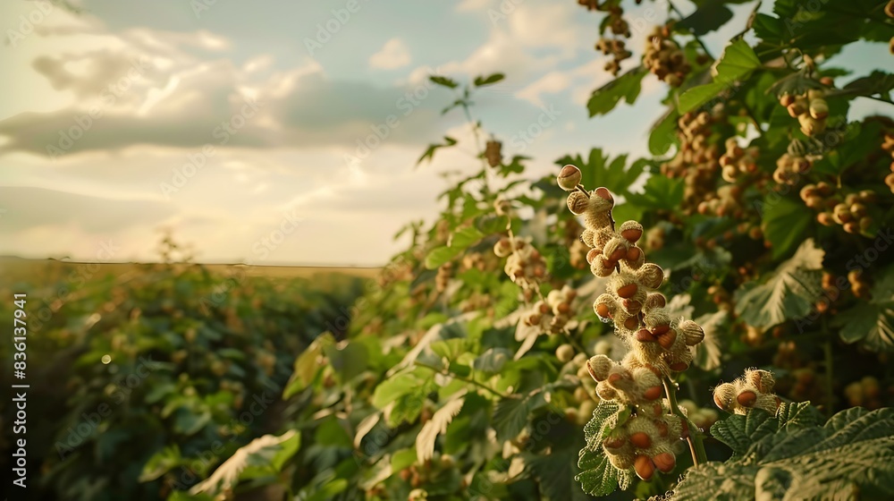 Fototapeta premium hazelnut field dense bushes