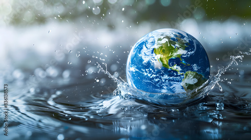 Fototapeta Naklejka Na Ścianę i Meble -  wolrd earth globe planet drop into water, splash, wave