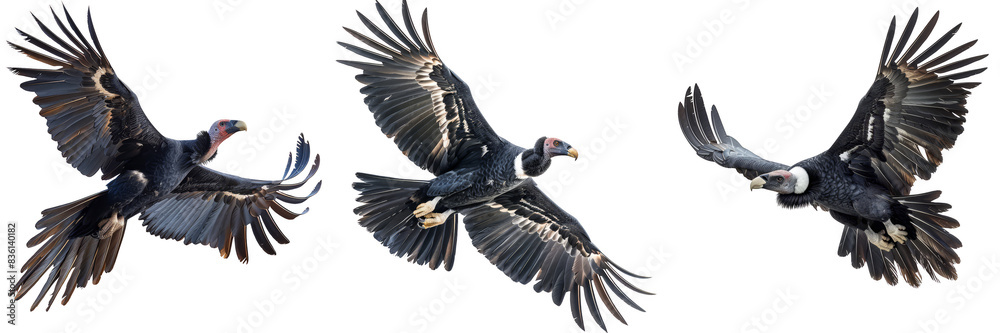 Three andrean condor birds flying in the sky Three andrean condor birds flying in the sky