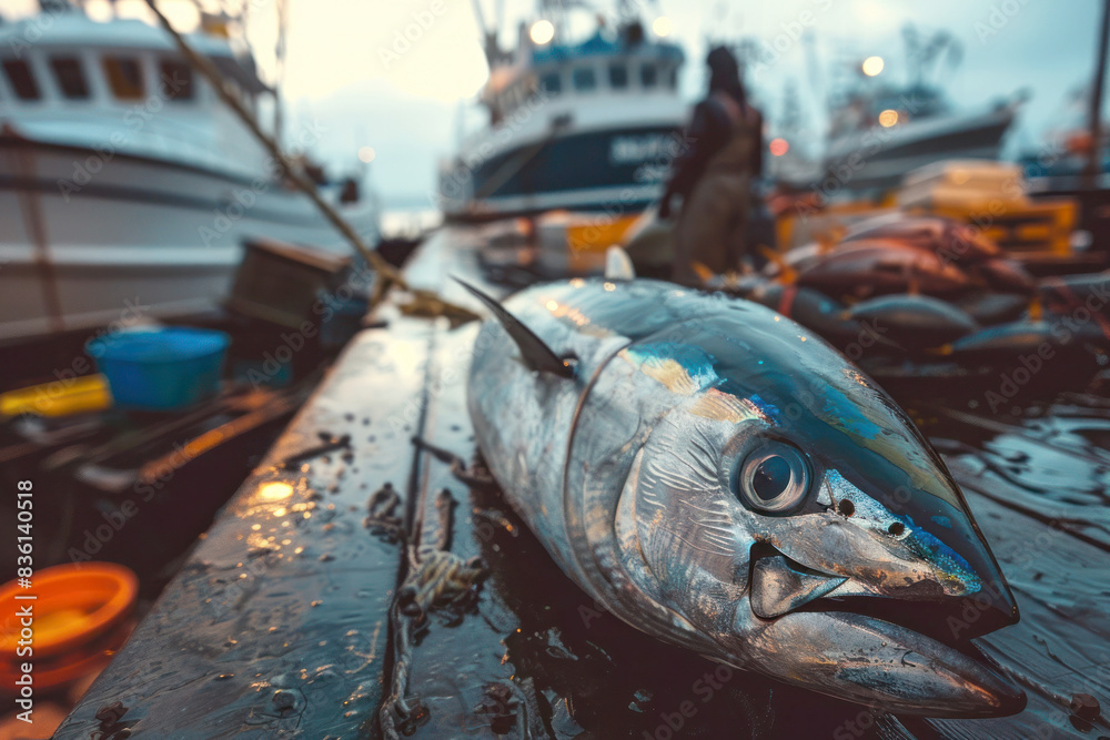 Freshly Caught Bluefin Tuna Being Unloaded at Bustling Harbor