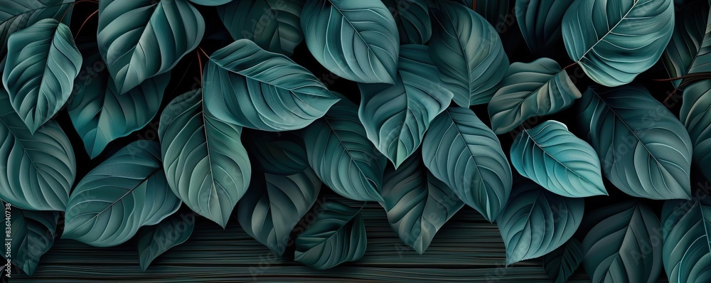 Lush green leaves with intricate veins create a serene nature-inspired background, perfect for natural and botanical-themed designs. Lush green leaves with intricate veins create a serene nature-inspired background, perfect for natural and botanical-themed designs.