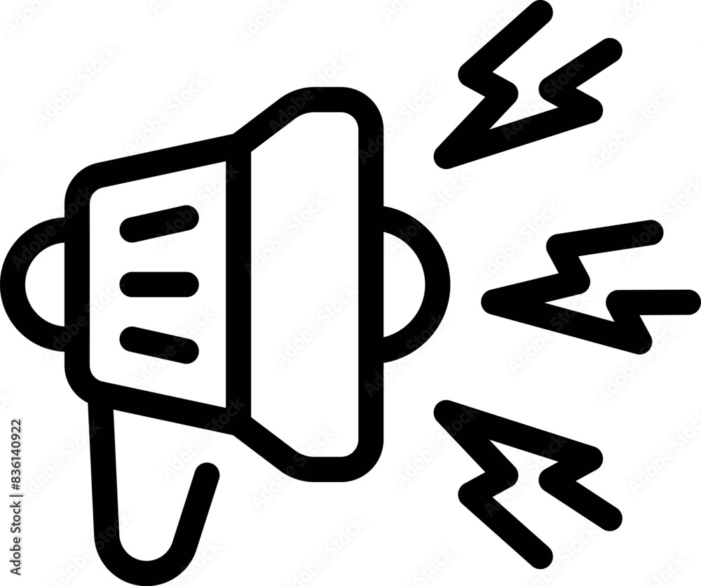 Minimalist black and white vector illustration of a megaphone line icon isolated on a white background Minimalist black and white vector illustration of a megaphone line icon isolated on a white background