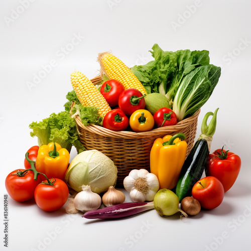 A bucket of fresh organic vegetables isolated on white background © s1pkmondal143
