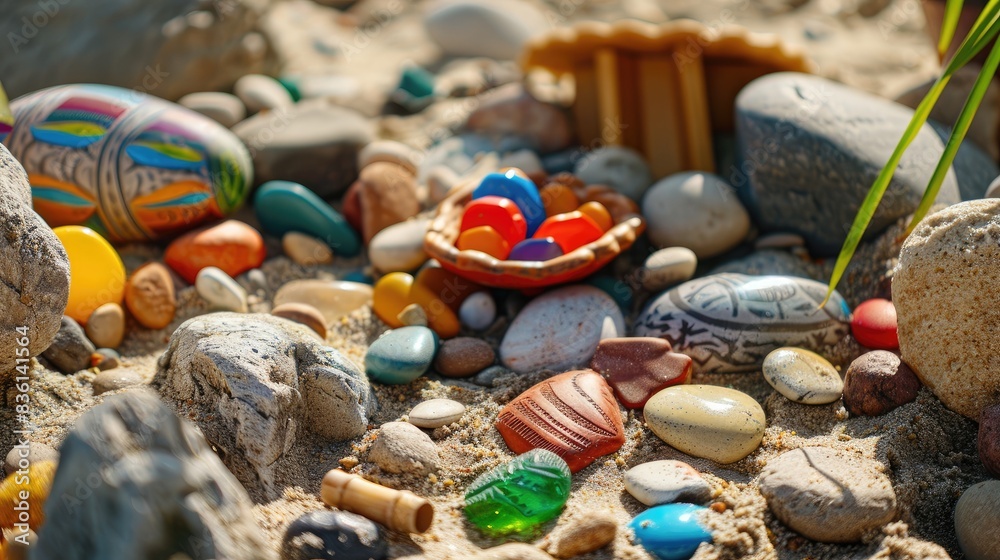 Children s toys for excavation and discovery in simulated pebbles or artificial sand Children s toys for excavation and discovery in simulated pebbles or artificial sand