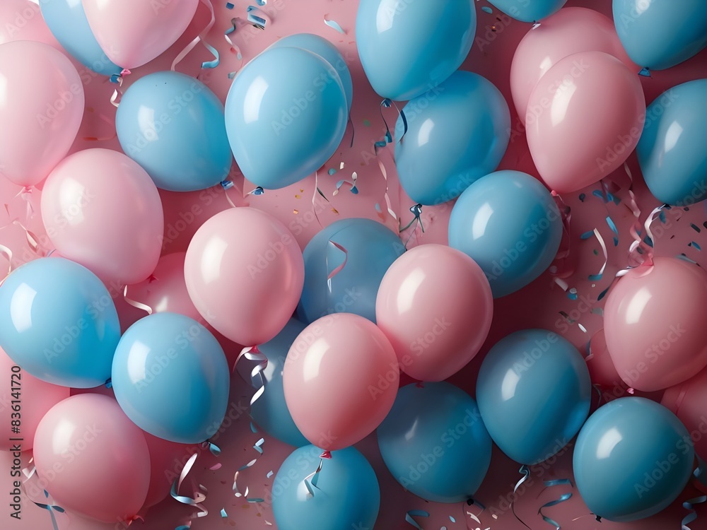 a collection of blue and pink balloons with a pink background a collection of blue and pink balloons with a pink background