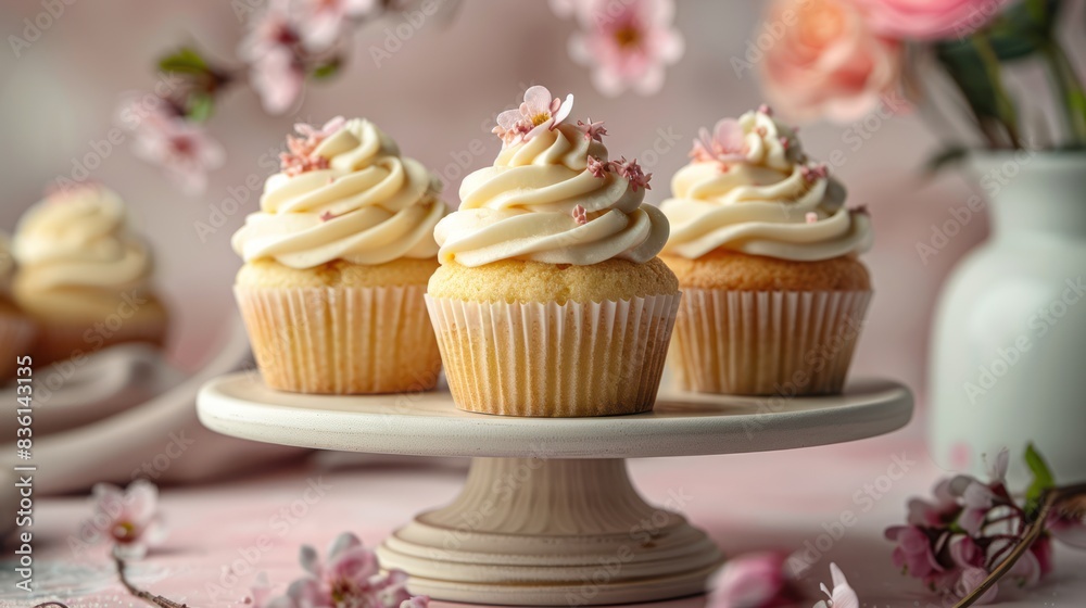 Vanilla Cupcakes with Blank Topper Mockup Display for Bakery and Dessert Marketing Vanilla Cupcakes with Blank Topper Mockup Display for Bakery and Dessert Marketing