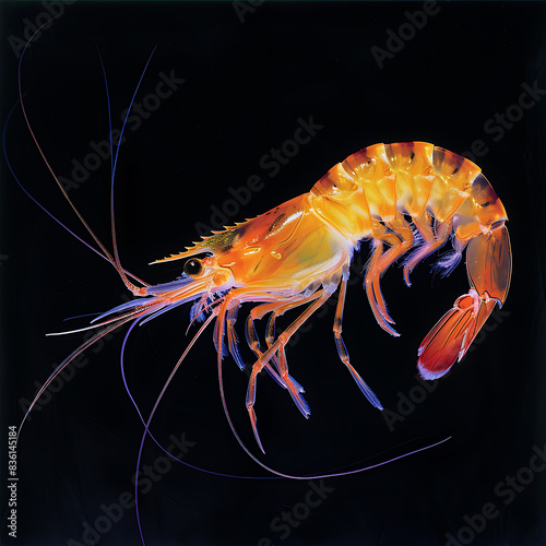 shrimp on black background