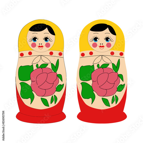 Vector children's folk Russian toy matryoshka isolated on white background