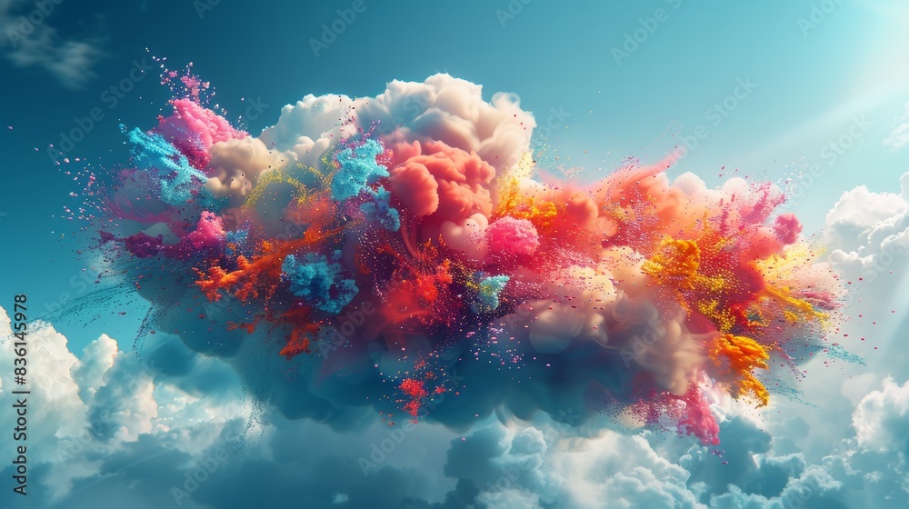 An imaginative 3D illustration of a cloud transforming into a giant canvas, where colorful artistic expressions and cultural symbols emerge, highlighting the universal language of art. An imaginative 3D illustration of a cloud transforming into a giant canvas, where colorful artistic expressions and cultural symbols emerge, highlighting the universal language of art.