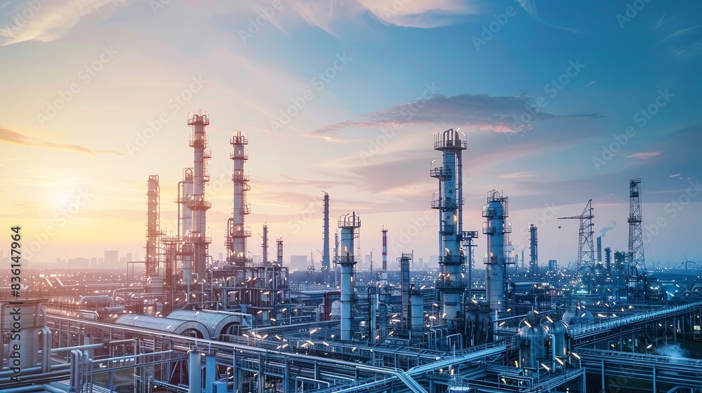 custom made wallpaper toronto digitalIndustrial view at oil refinery plant form industry zone with blue sky and sunrise sky background