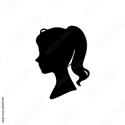 Woman head silhouette, face profile, vignette. Hand drawn illustration, isolated on white background. Design for invitation, greeting card, vintage style