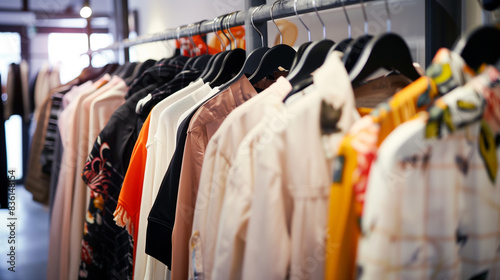 Wallpaper Mural Clothing on hanger at the modern shop boutique . Torontodigital.ca