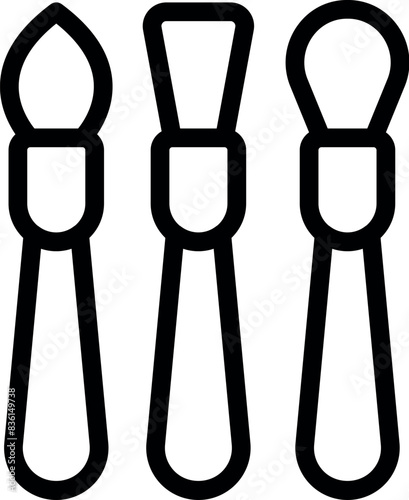Black and white illustration of three art brushes for creative design use