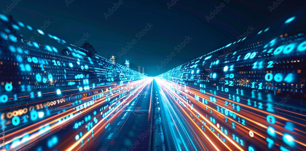 Fototapeta premium High-Speed Digital Data Transfer on Information Superhighway