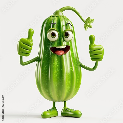 3D bell Okra mascot, smiling, showing thumb's up, with two legs, isolated on white