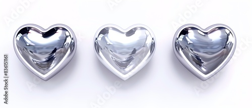 Three or four sliver heart for product rating reviews for websites and mobile applications, white background