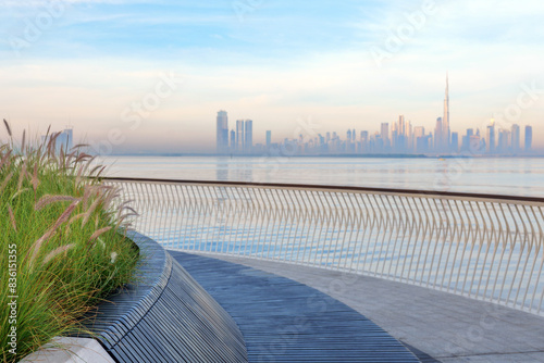 Canvas Print view of the Dubai skyline from Dubai creek Harbour in UAE