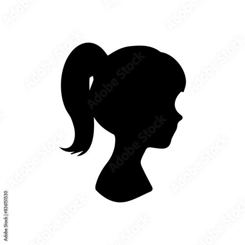 Woman head silhouette, face profile, vignette. Hand drawn illustration, isolated on white background. Design for invitation, greeting card, vintage style