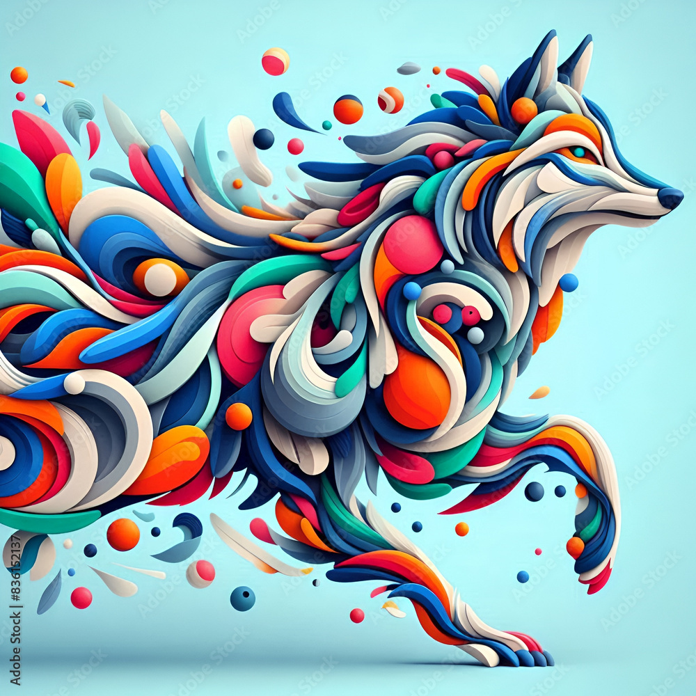 Abstract Colorful Wolf Illustration in Blue Background with Copy Space Abstract Colorful Wolf Illustration in Blue Background with Copy Space