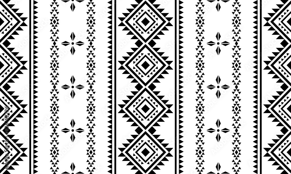 Navajo aztec southwest geometric seamless pattern fabric black and white design for textile printing