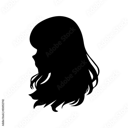 Woman head silhouette, face profile, vignette. Hand drawn illustration, isolated on white background. Design for invitation, greeting card, vintage style