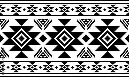 Navajo aztec southwest geometric seamless pattern fabric black and white design for textile printing