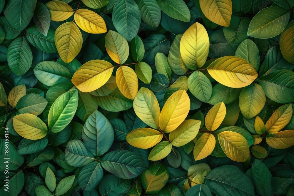 Vibrant close-up of green and yellow leaves creating a lush, eco-friendly background, perfect for nature and botanical themes. Vibrant close-up of green and yellow leaves creating a lush, eco-friendly background, perfect for nature and botanical themes.