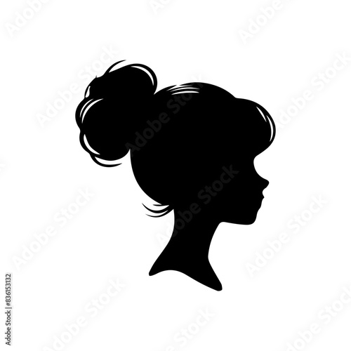 Woman head silhouette, face profile, vignette. Hand drawn illustration, isolated on white background. Design for invitation, greeting card, vintage style