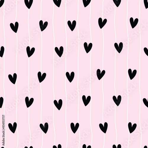 Black Hearts on Pink Background Pattern