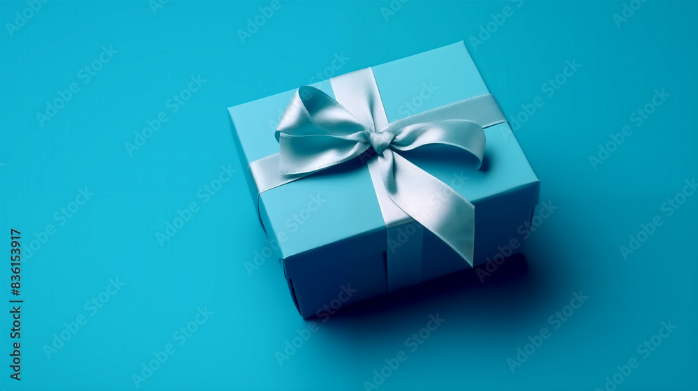 Close-up of a Blue Gift Box with Ribbon Bow Close-up of a Blue Gift Box with Ribbon Bow