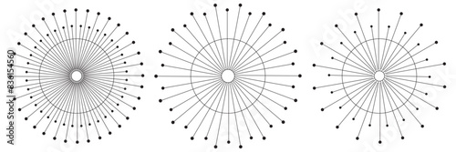 Radial circles design element. Expanding, converging circle lines from the center, epicenter.Radial, circular lines, spokes. Radiating lines, stripes. Concentric burst.