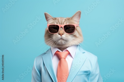 A cool cat wearing sunglasses and a suit and tie.