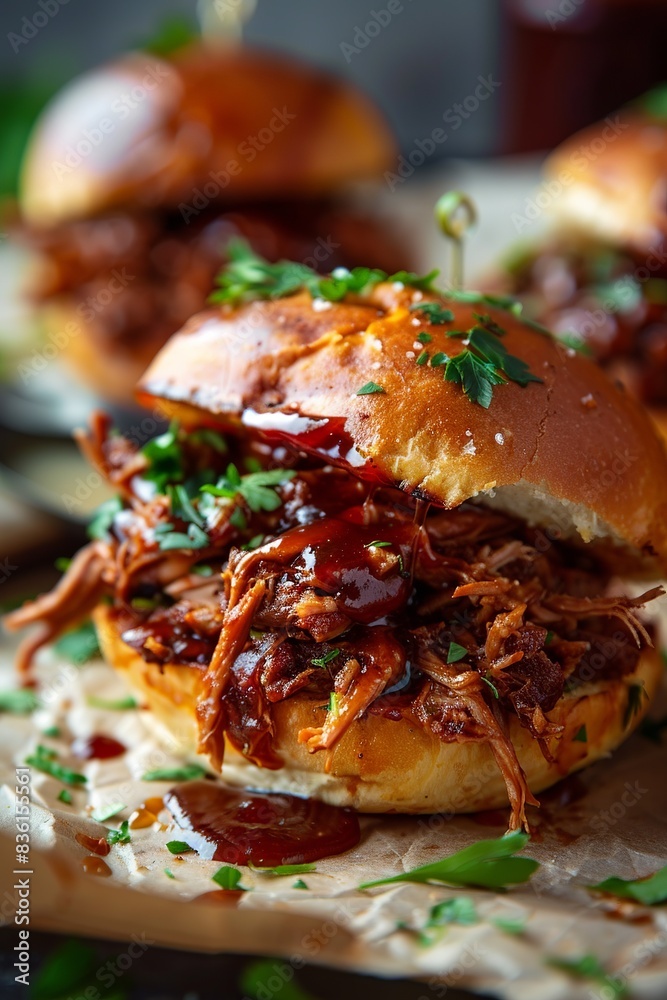 Close up of a pulled pork sandwich Close up of a pulled pork sandwich