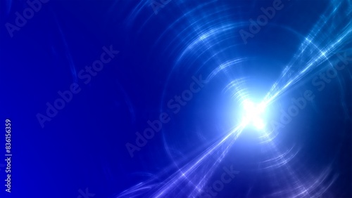 Futuristischer blauer Lichteffekt in hell leuchtender Energiestruktur. Geschwindigkeitseffekt. Abstrakte leuchtende Lichtlinien, bewegte Energiestrahlen, innovativ 