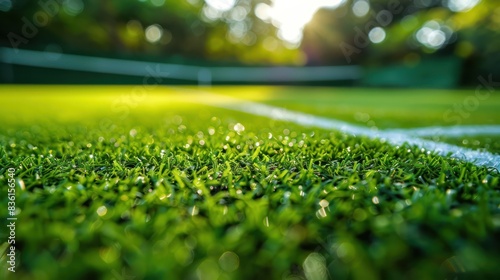 Freshly Cut Grass on Tennis Court for Tournament: Close Up View photo