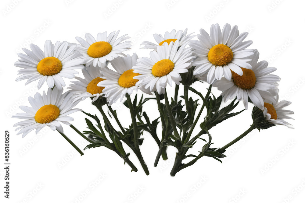 A bouquet of vibrant daisies presented against a transparent, white background, perfectly prepared for png usage A bouquet of vibrant daisies presented against a transparent, white background, perfectly prepared for png usage