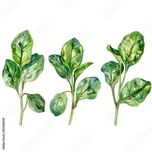 Set Malabar spinach  on a white background watercolor hand drawing 

 photo