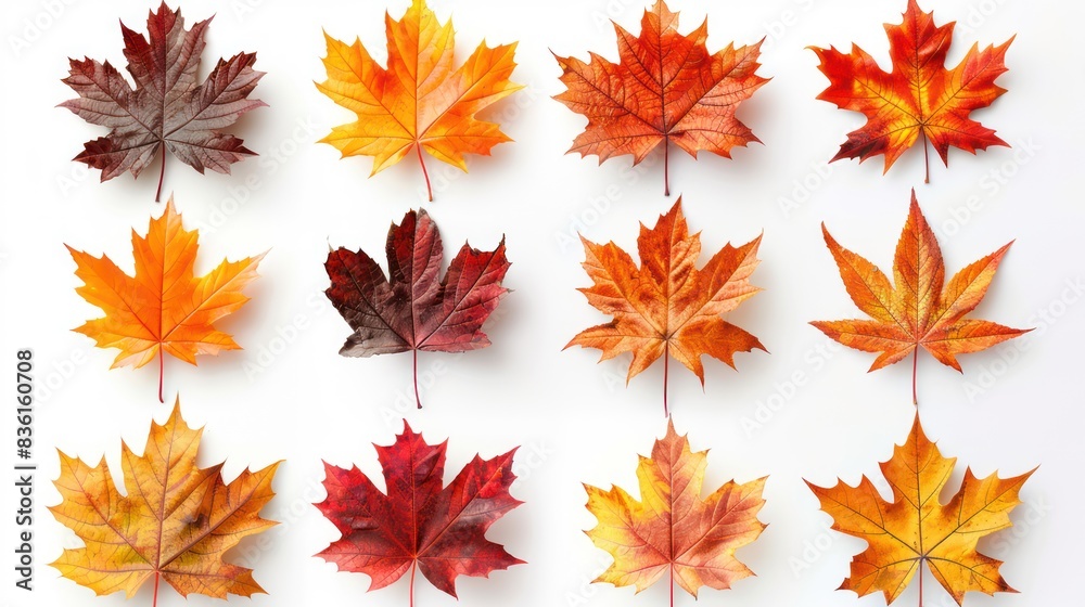 Autumn Maple Leaves Collection on White Background Autumn Maple Leaves Collection on White Background